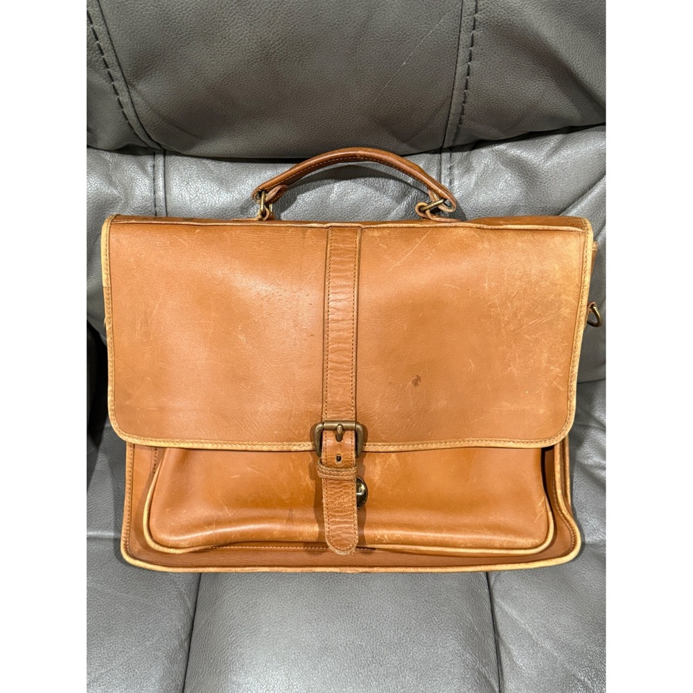 Green Fields America Tan‎ Full Grain  Leather Briefcase Satchel Made in USA